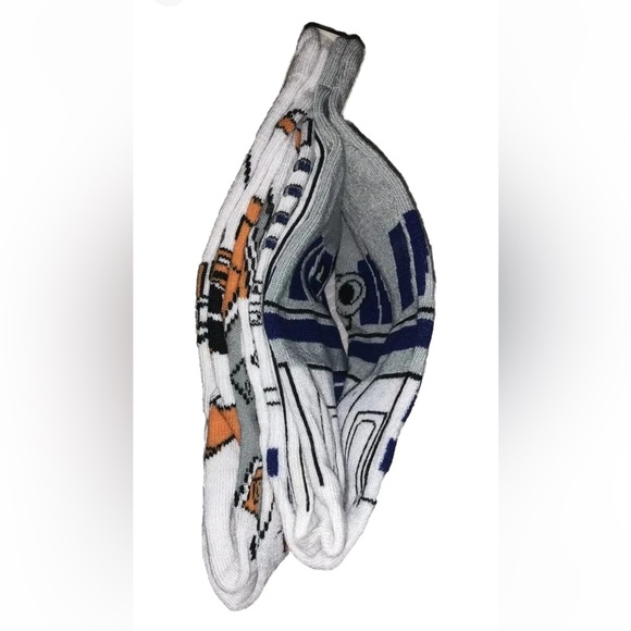 Star Wars R2D2 BB8 Crew Socks 2 Pair Men 6-12 White Blue w Droids  POTF Jedi NEW - Picture 5 of 9